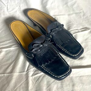 Franco Sarto leather tassel loafers kitten heel mules